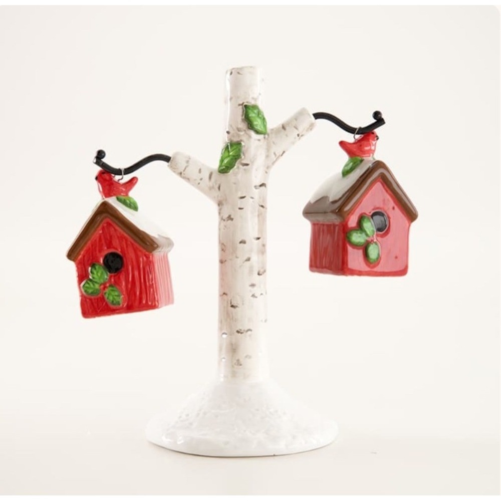 Cracker Barrel Hanging Red Birdhouse Salt and Pepper Ceramic Set Christmas NEW